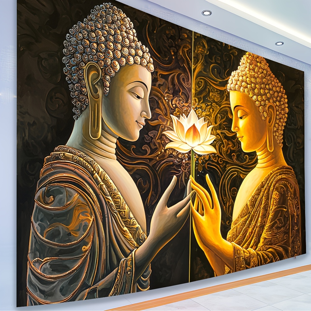 Interior Design Zen Style - 仏陀蓮の花壁掛けタペストリー 精神的なアート装飾 禅瞑想テーマ ホームインテリアデザイン 平和なリビングルームスタイル