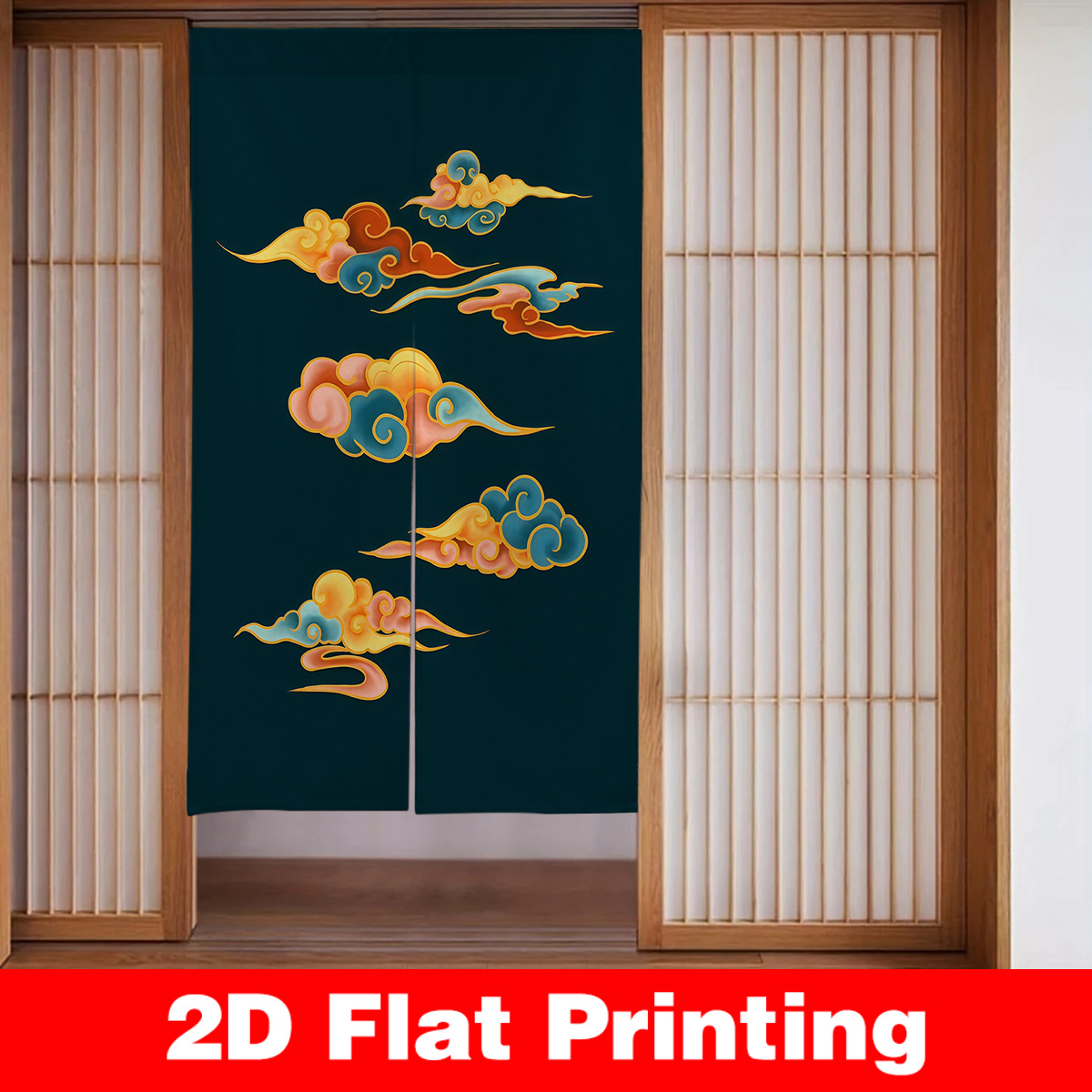 Interior Design Zen Style - 日本のドアカーテンスクリーンディバイダー部屋の装飾オリエンタル雲模様生地背景ホームインテリアデザイン禅スタイル