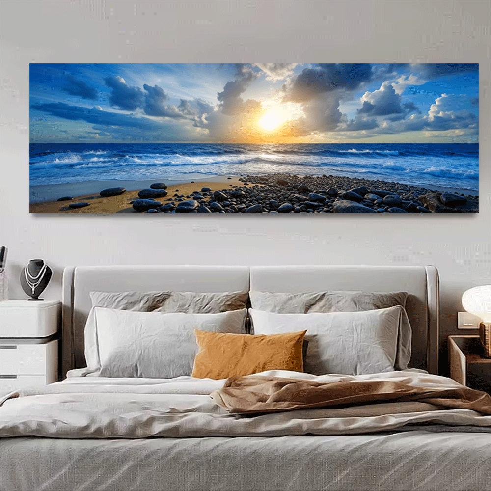 Interior Design Photo - 1PC-キャンバスポスター非フレーム化された海の夕日ビーチパノラマ海岸風景アート壁装飾キャンバスプリントホームインテリアデザイン夏