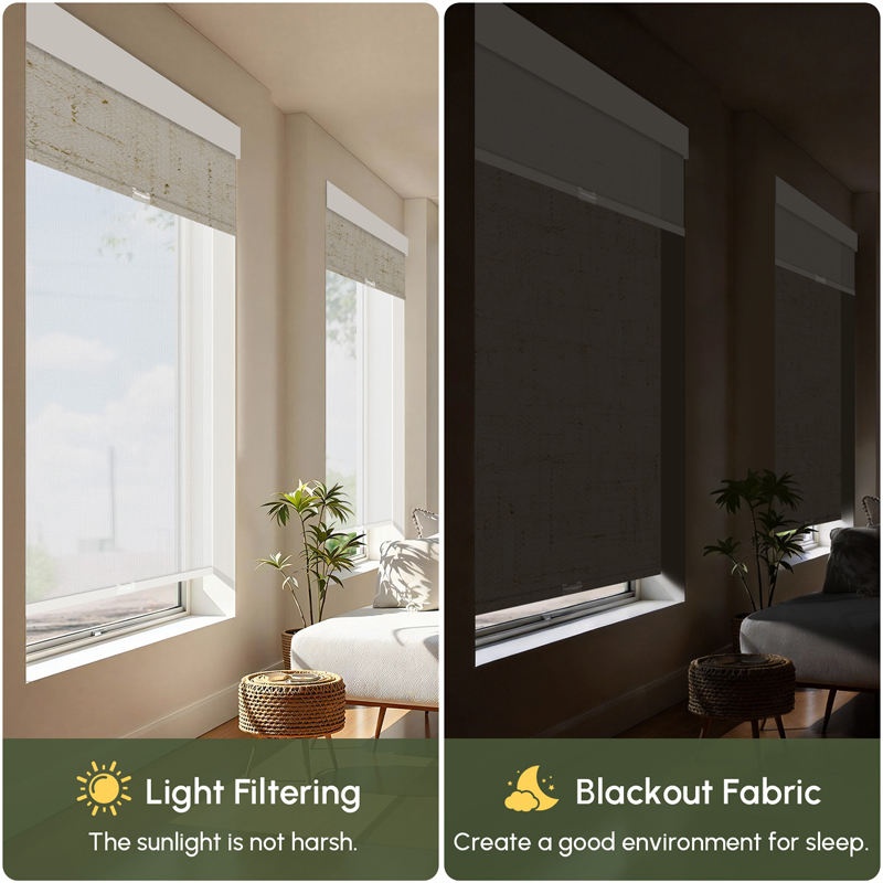 カスタムコードレス二重層ローラーシェード、光遮断・断熱・プラ - Linen Roller Blind のレビューと価格