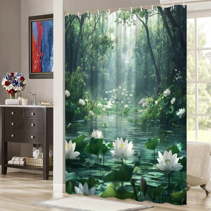 蓮の森シャワーカーテンポリエステルプリント家の装飾自然テーマ - Interior Design Zen Style のレビューと価格