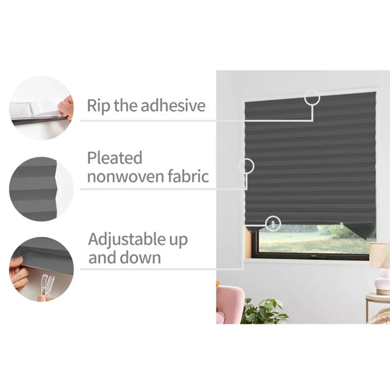 5 サイズ自己粘着プリーツブラインド浴室バルコニーシェード半 - Linen Roller Blind のレビューと価格