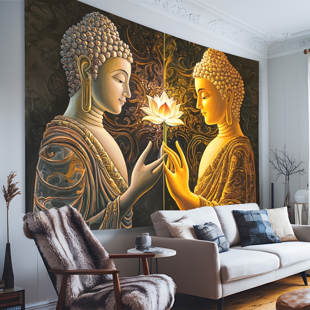 仏陀蓮の花壁掛けタペストリー 精神的なアート装飾 禅瞑想テー - Interior Design Zen Style のレビューと価格