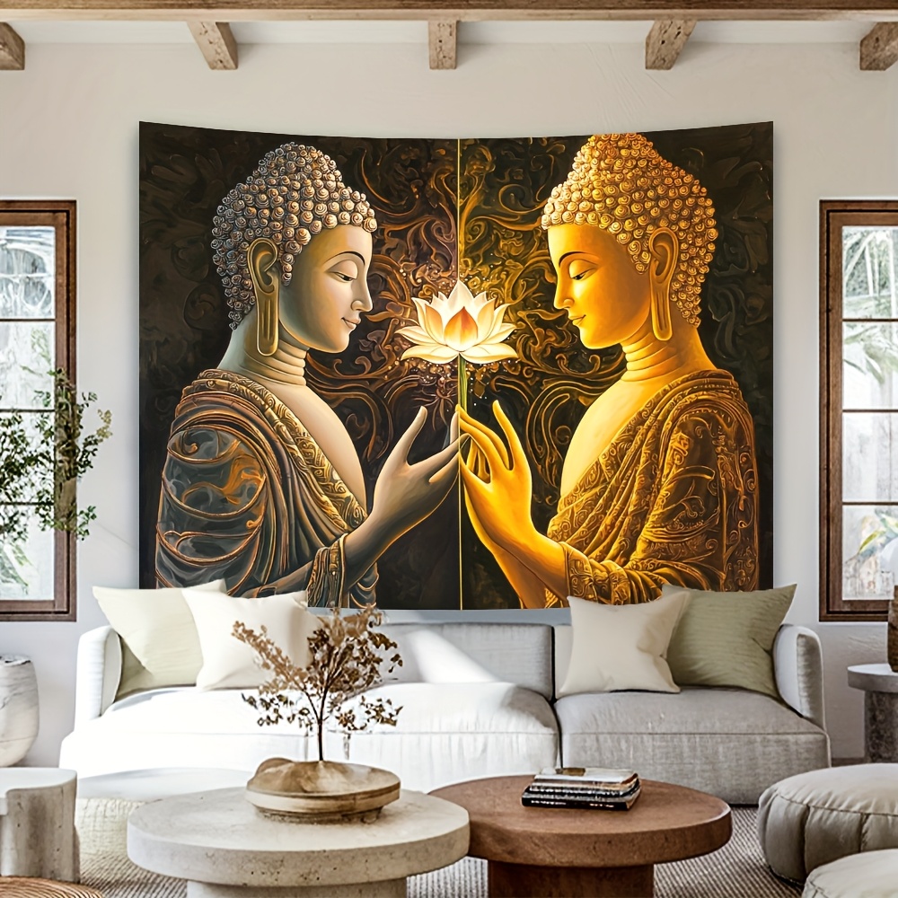 仏陀蓮の花壁掛けタペストリー 精神的なアート装飾 禅瞑想テー - Interior Design Zen Style のレビューと価格