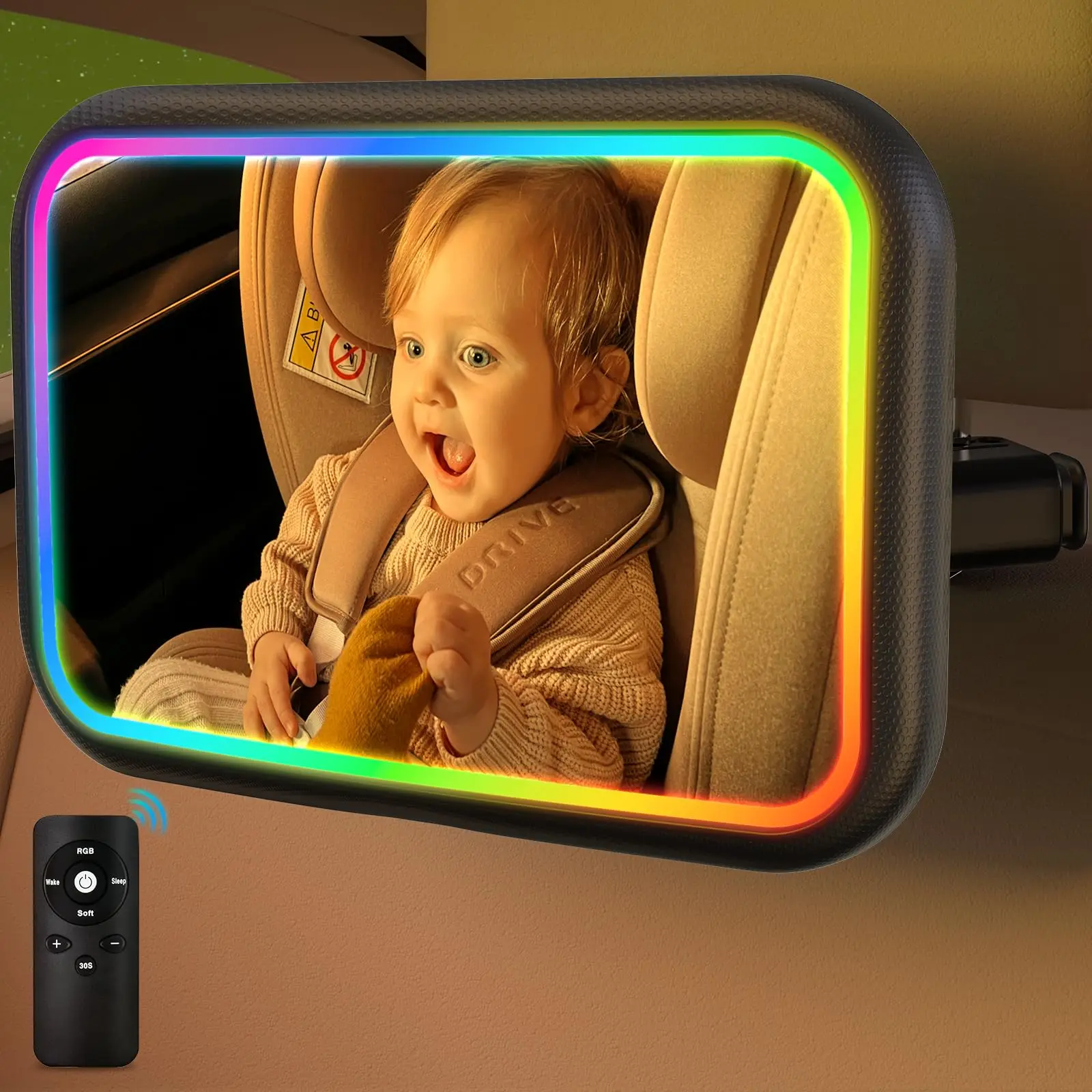 ライト付きベビーカーミラー、7色RGBライト付き後向きベビー - Interior Design Remote のレビューと価格