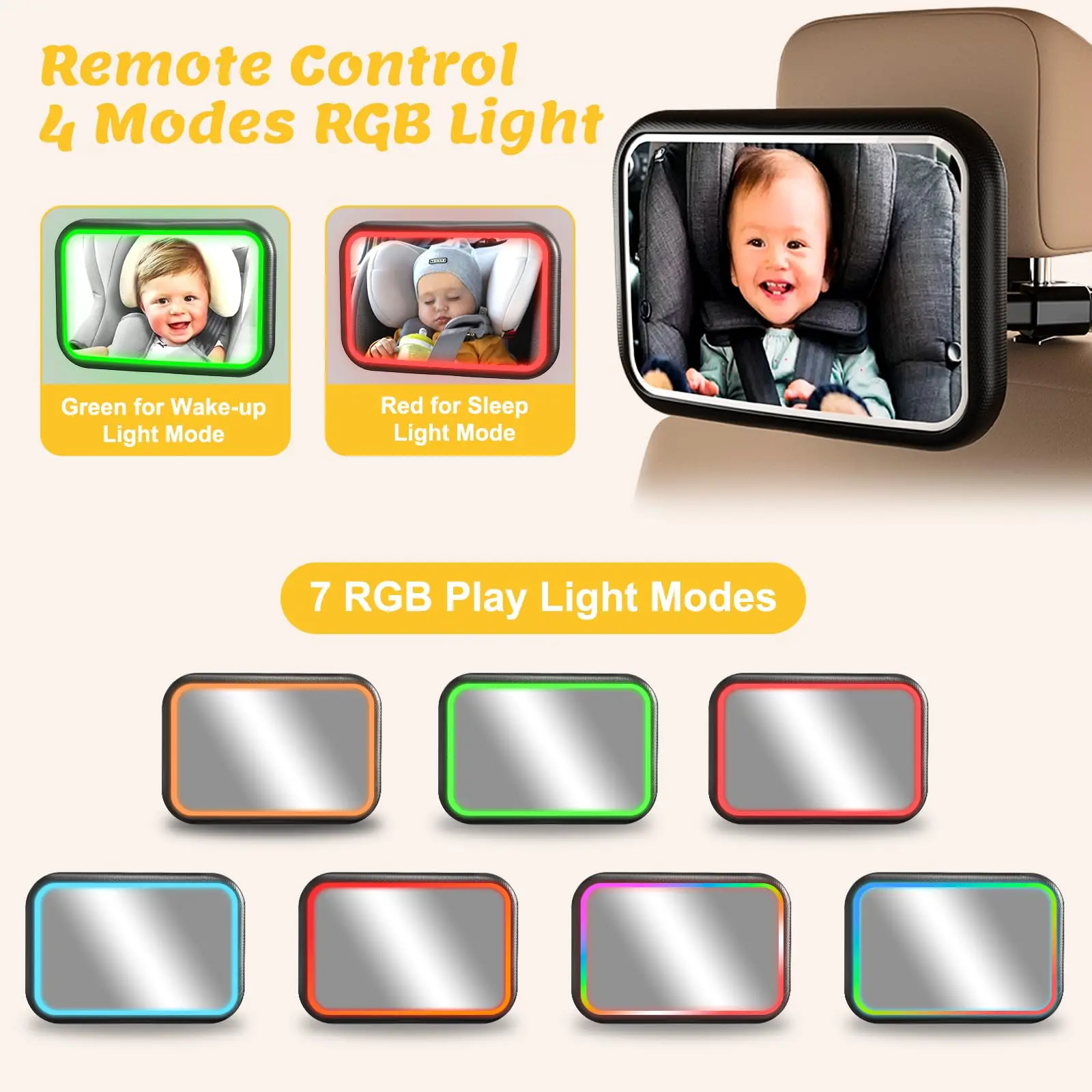 ライト付きベビーカーミラー、7色RGBライト付き後向きベビー - Interior Design Remote のレビューと価格