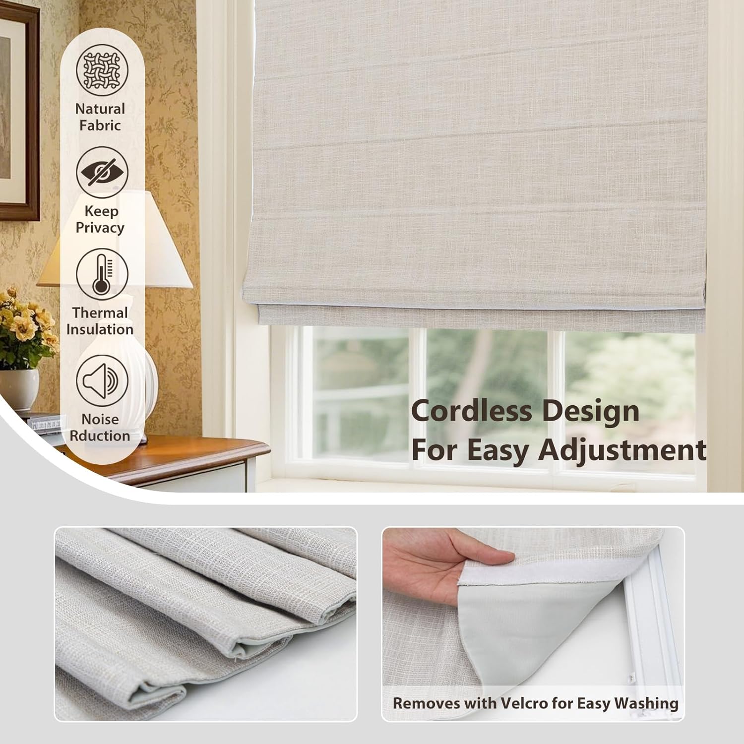 高級で高品質、簡単に設置できるコードレススプリング式遮光ロー - Linen Roller Blind のレビューと価格