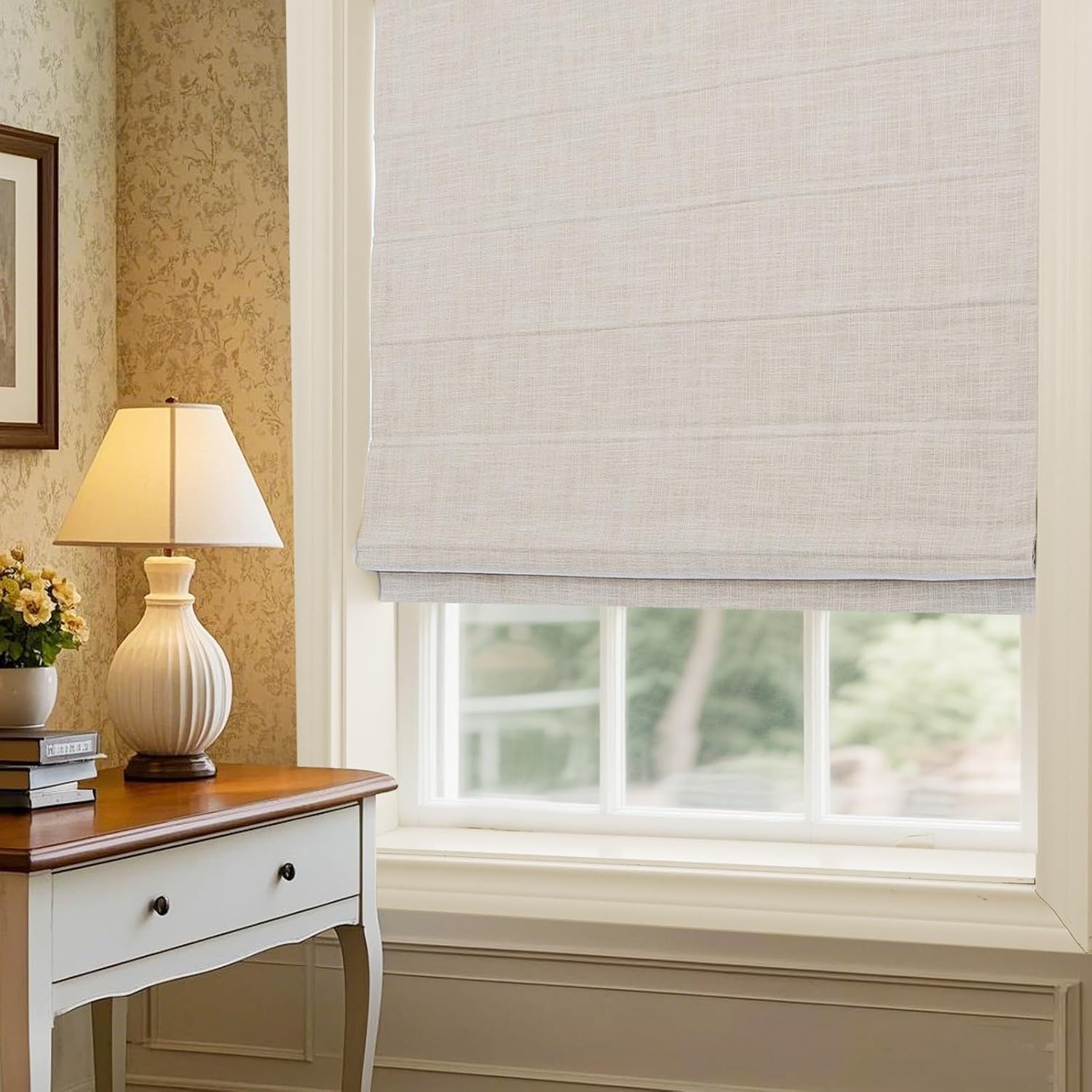高級で高品質、簡単に設置できるコードレススプリング式遮光ロー - Linen Roller Blind のレビューと価格